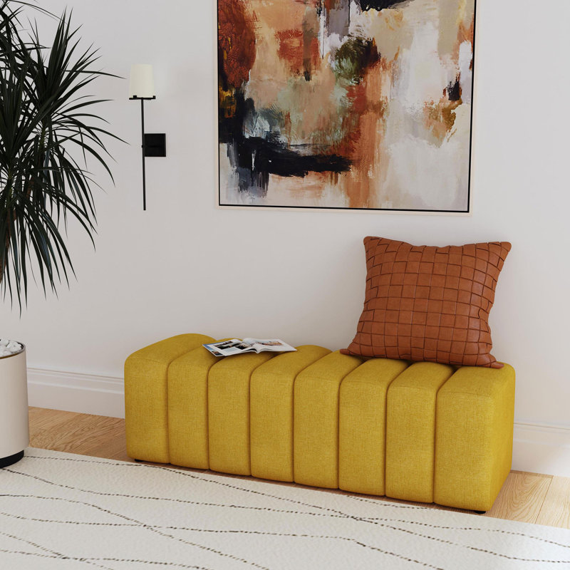 Fabric Upholstered Tufted Accent Bench Charcoal, Yellow