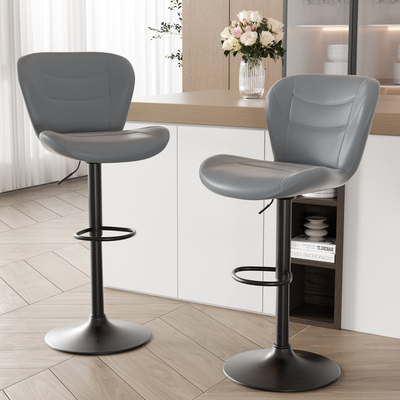 Adjustable Height Counter Stool with Metal Frame, Light Grey