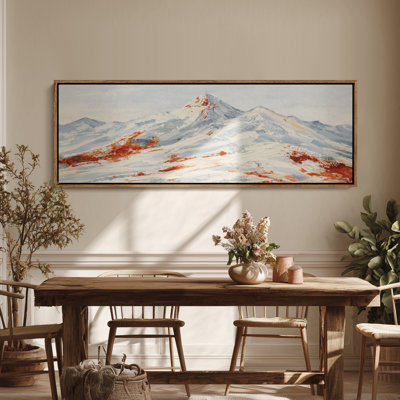 Art mural sur toile encadrée - Paysage de montagne recouvert de neige avec des accents terreux chaleureux - 16 po x 24 po, 24 po x 36 po