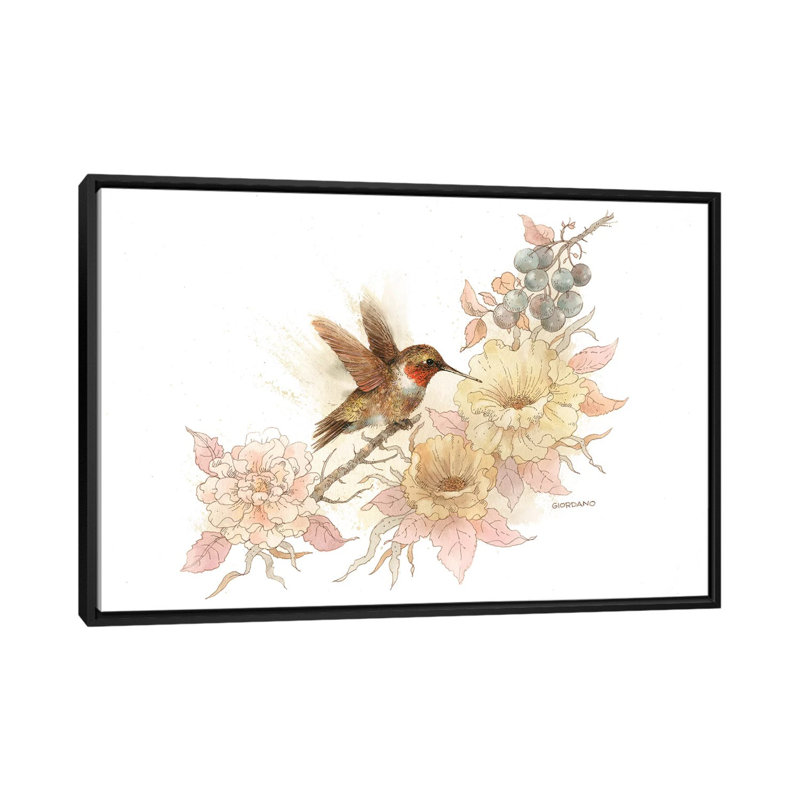 Colibri vignette - impression d'art graphique, Aucun mat, H 18 po x l 26 po x P 1,5 po, Toile avec cadre noir