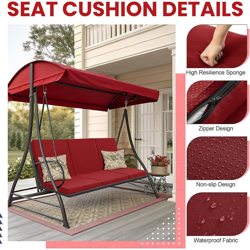 3-Seat Outdoor Porch Swing Replacement Cushions – Red