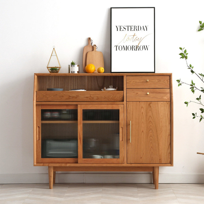 Table de buffet en verre à porte coulissante en laiton