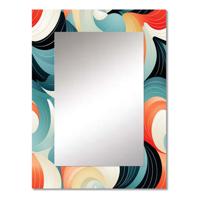 Orange And Green Geometric Ripples Patterns - Coastal Decorative Mirror, Blue Wall Mirror, Printed Metal Art