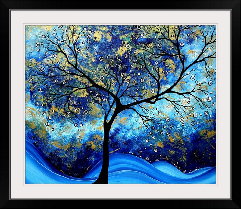 «Anjila Blue Design» par Megan Duncanson, impression, H 27 po x l 32 po x P 1 po, Cadre noir