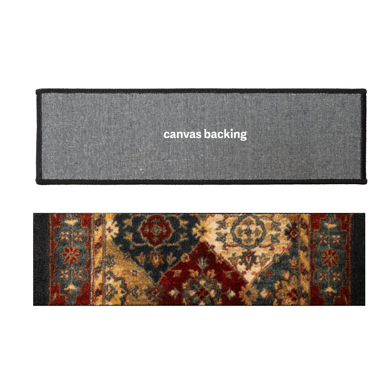 Tapis d'escalier à poils mi-longs à motif de toile de style oriental noir Mahal 9 po x 29 po, 13