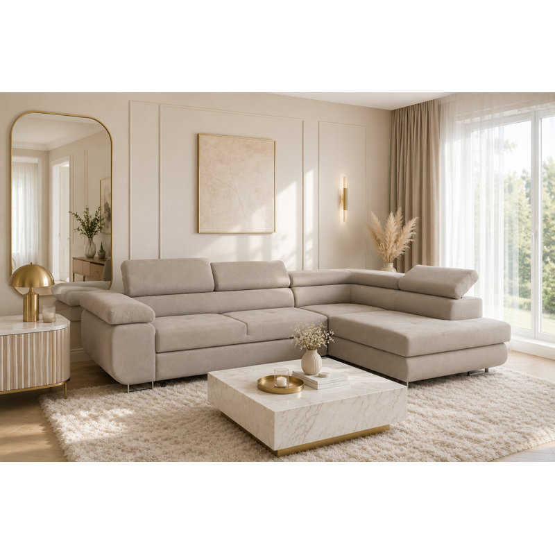 Flavius Corner Sofa Bed, Cream, Right Hand Facing
