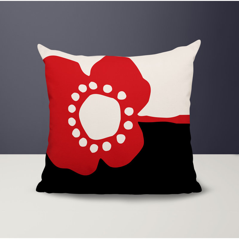 Oreiller carré réversible intérieur / extérieur Tobe Minimalist, H 17 po x l 17 po, Rouge / noir / blanc cassé