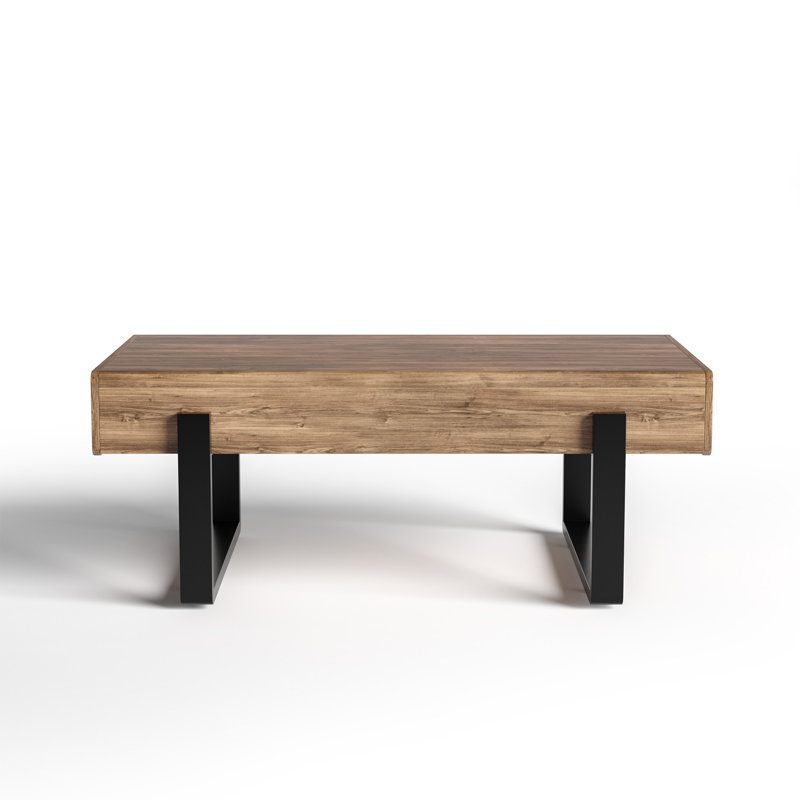 Rustic 46" Rectangular Farmhouse Coffee Table with 2 Drawers, Solid Ironwood Top, Industrial Black Sled Base for Stylish & Functional Living Room