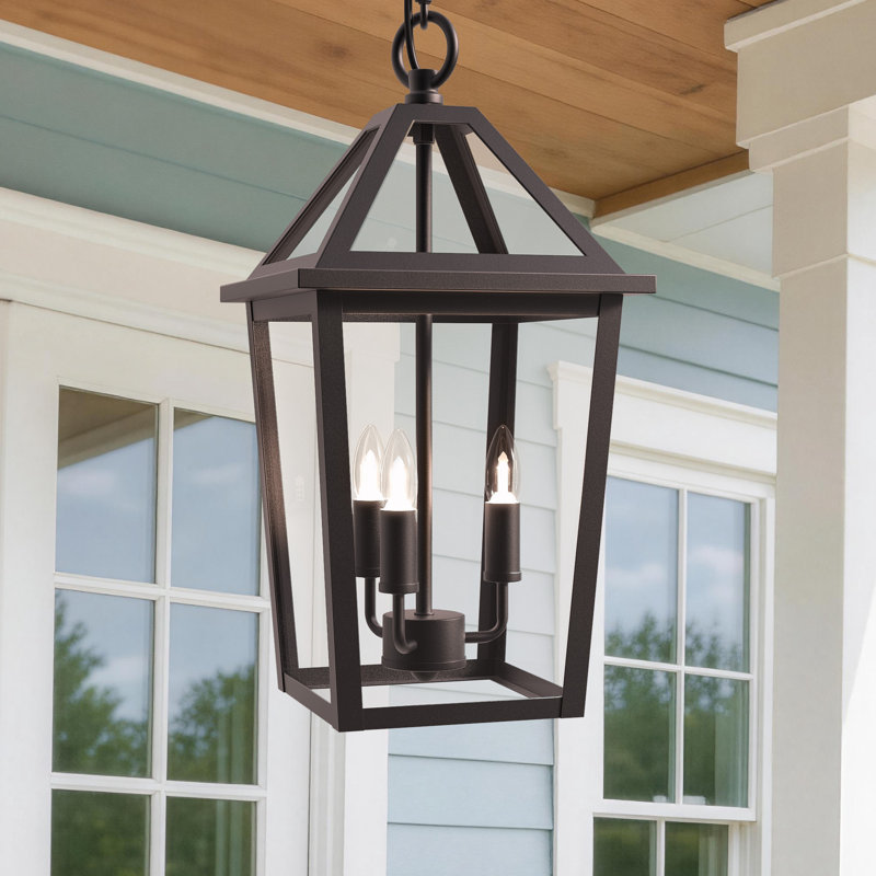 Lanterne suspendue d'extérieur en verre trempé bronze huilé à 3 lumières H 16,4 po H, Bronze frotté à l'huile