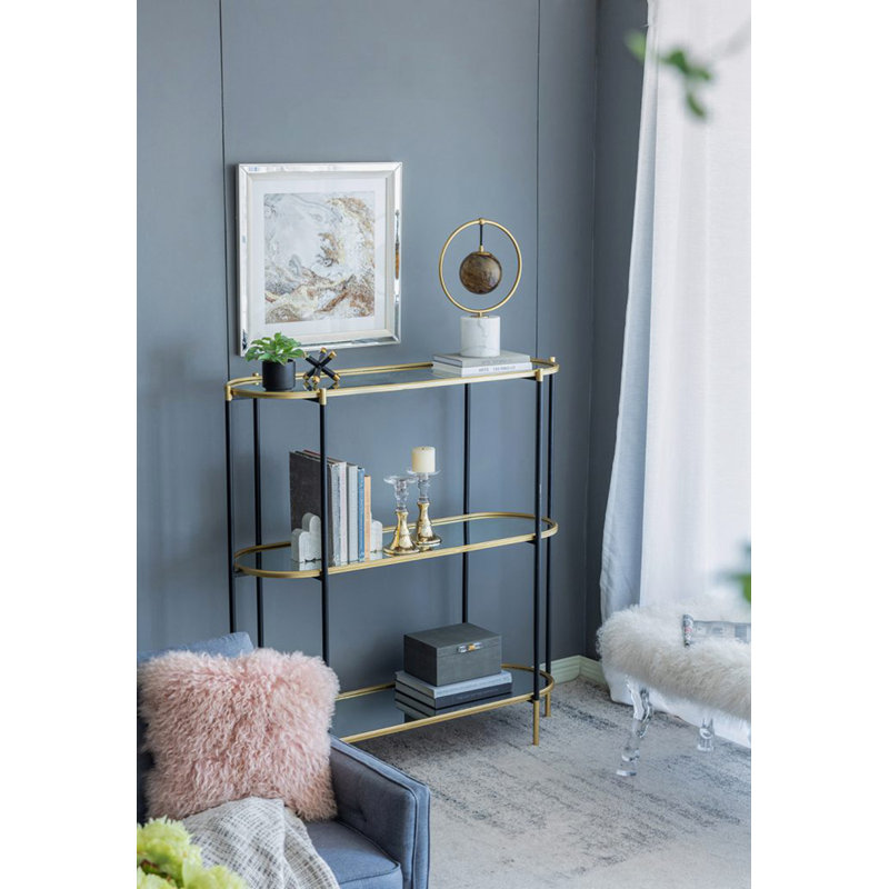 3-Tier Metal Console Table With Mirrored Shelf