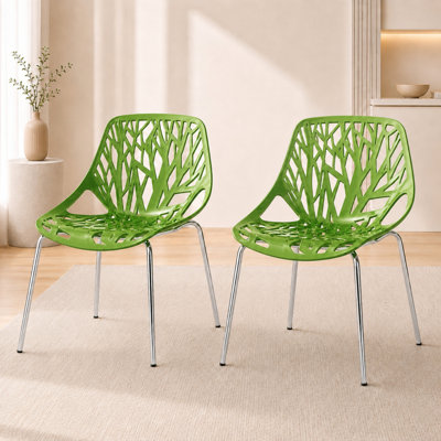 Stackable Dining Side Chairs with Floral Cutout Back and Stainless Steel Legs – Modern Kitchen, Restaurant, or Banquet Seating