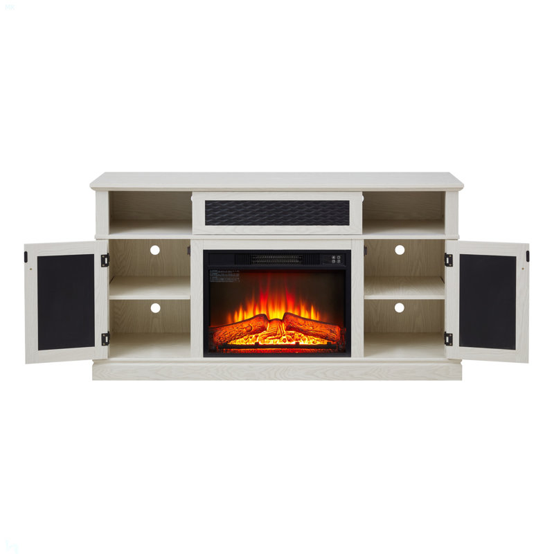 Embossed Pattern TV Stand With 23" Fireplace Insert,, TV And Media Console With Open And Closed Storage Space And Sliding Door For Living Room & Bedroom