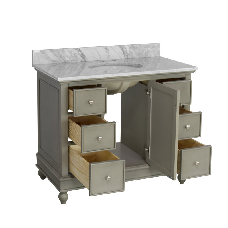 Ensemble de meuble-lavabo simple 42 po Ferdinand, Marbre de Carrare, Gris patiné