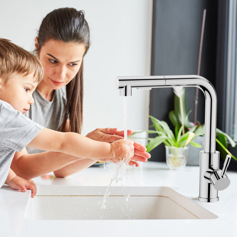 Pull Down Spray Single Lever Kitchen Tap, Chrome