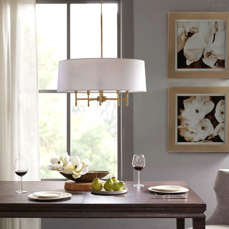 Chandelier - 5-Light Configuration, Drum Shade Design, White