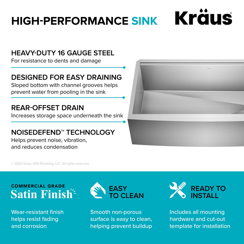 Évier de cuisine KRAUS Kore ™ Workstation Farmhouse, L 36 po x l 20,25 po x H 10 po, Acier Inoxydable