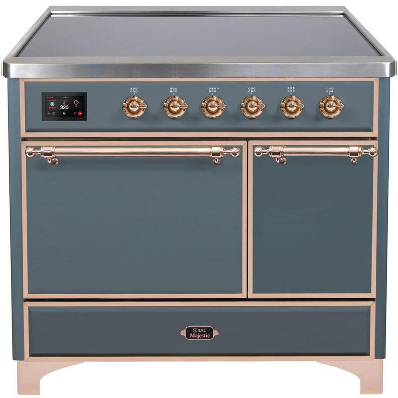 Cuisinière à induction 40 pouces avec 6 éléments à induction ILVE Majestic II Series (porte en verre), Gris-bleu / cuivre