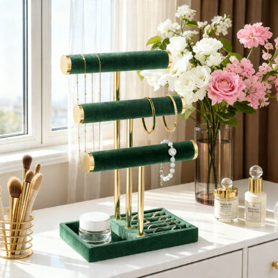 3-Tier Detachable T-Bar Jewellery Holder, Dark Green
