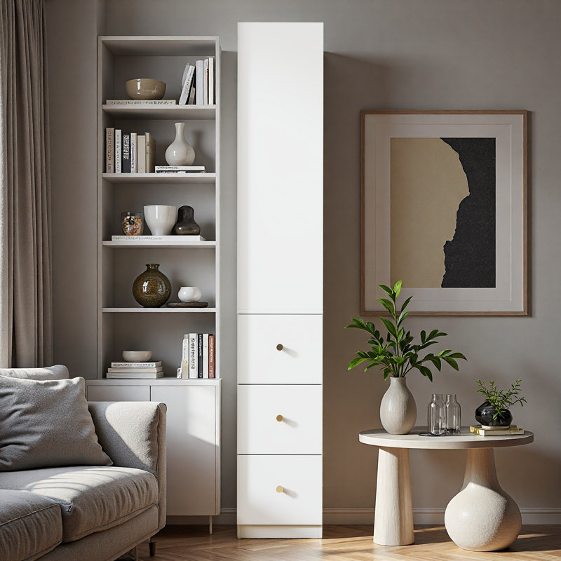 Grande armoire de rangement moderne 70,87 po avec 3 tiroirs latéraux, une bibliothèque en bois à 4 niveaux pour le salon, le bureau personnel et la salle à manger