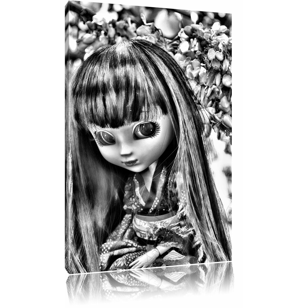 Leinwandbild Anmutige Geisha Pullip in Monochrom