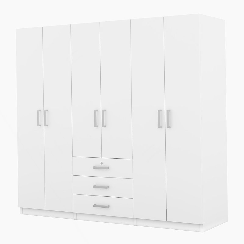 Armoire de chambre à coucher avec 6 grands tiroirs Joelle, gris, Blanc