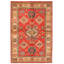 Tapis rouge en laine noué à la main de conception unique 6 pi 7 po x 9 pi 9 po Helgrit New Age