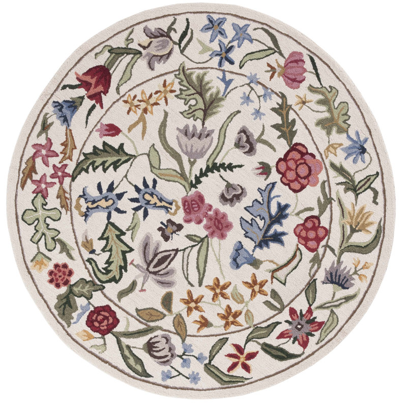 Tapis floral en laine touffeté à la main Jamaine, Rond 6 pi