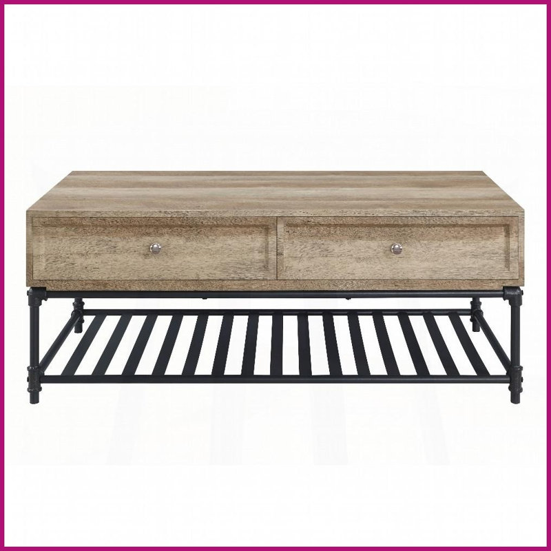 Chêne & amp; Table basse industrielle avec tablette inférieure Sandy Black
