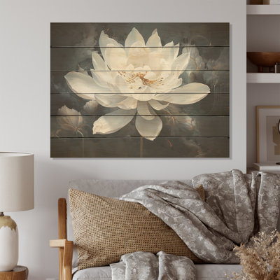 Serenity Blossum Lotus - Art mural en bois de lotus sur bois de pin naturel