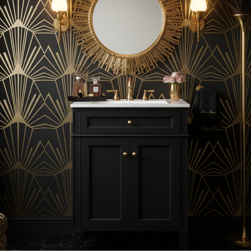 24" Free-Standing Bathroom Vanity With Ceramic Sink, Bathroom Storage Cabinet With 1 Tip-Out Drawer & 2 Soft-Close Doors With Organizers