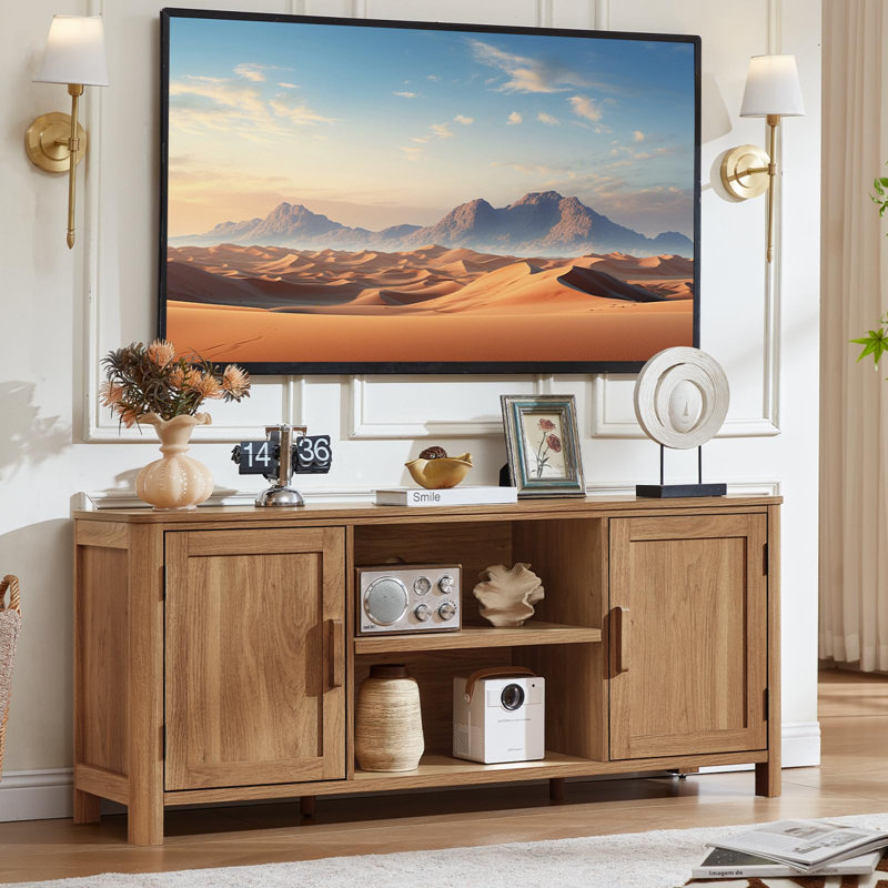 Farmhouse 55" Entertainment Center, Tv Stand with Adjustable Shelves & 2 Door Storage,Wooden Media Console Cabinet for TVs Up to 65 inches, Rustic Tv Stands for Living Room,Bedroom