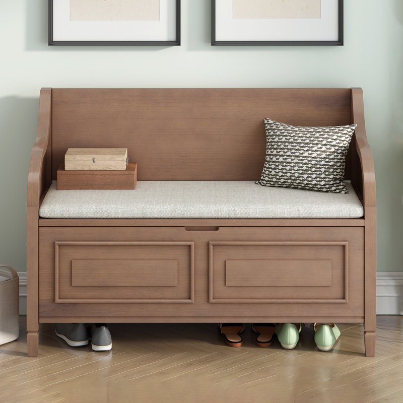 42" Wide Shoe Storage Bench with Cushion Entryway Bench Flip Top Storage Bench, Brown