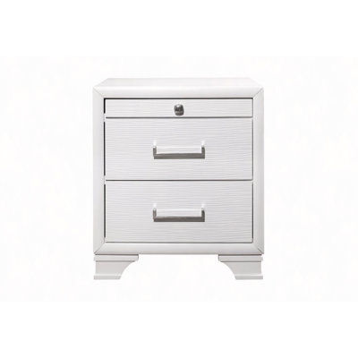 Modern Nightstand With 2 Drawers, Acrylic Feet, Silver Accents, Textured Front & Dovetail Joints