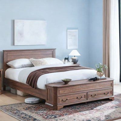 Farmhouse Queen Bed With 64" Tall Storage Headboard With 4 Drawers And Storage Bench，Rustic Wood Platform Bed Frame