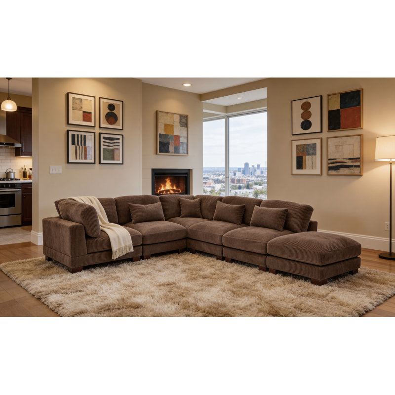 Moonwallow Modular Sectional, Dark Brown Corduroy