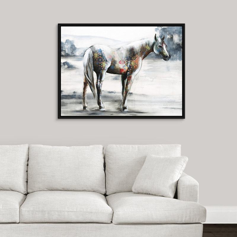 « outing environ ii », peinture sur toile, H 31,7 po x l 41,7 po x p 1,75 po, Cadre flottant noir