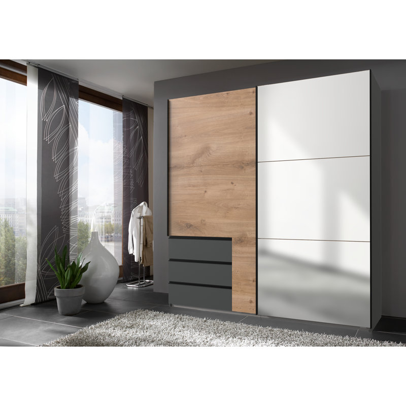 Guardino 2 Door Wardrobe, Plank Oak/Graphite, 236cm H x 200cm W x 65cm D
