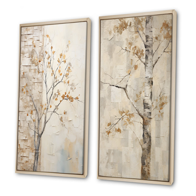 Minimalisme Sycamore beige arbre solitude - ensemble de 2 décorations murales sycomore, H 32 po x l 33 po