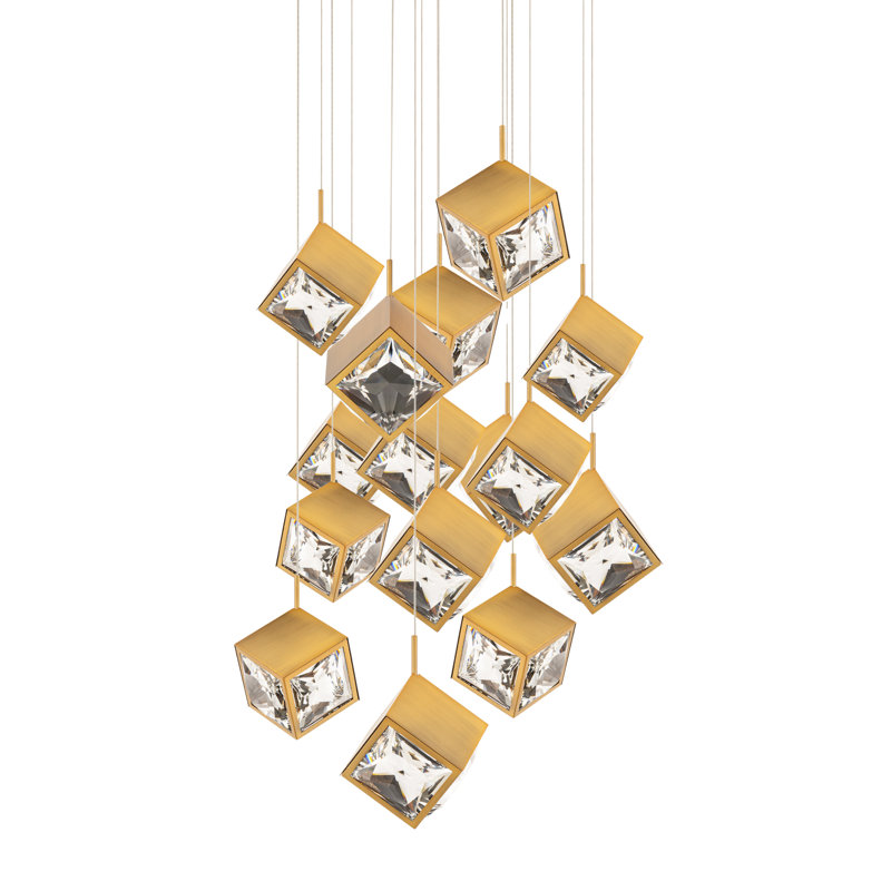 Ice Cube Round Multi-Light 4-CCT Pendant, Aged Brass