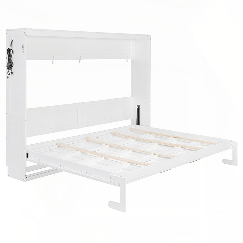 Lit escamotable moderne pliant sur le côté avec motif imprimé tendance, éclairage DEL sous le lit et prise USB intégrée pour économiser de l'espace