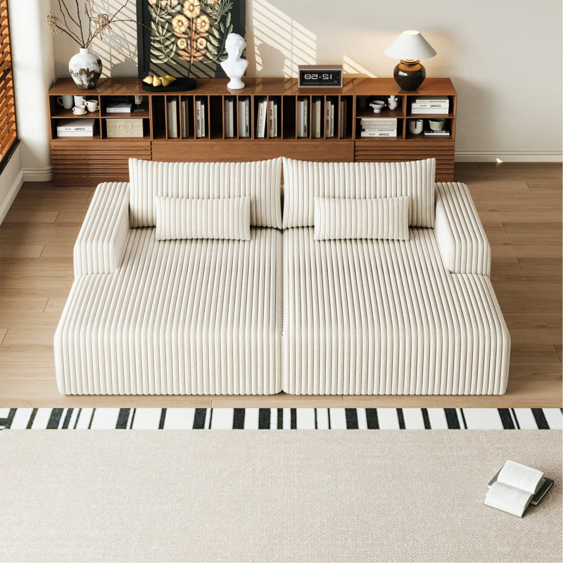 Méridienne surdimensionnée sans accoudoirs Glauser, Velours côtelé beige, H 36 po x l 87 po x P 62,5 po