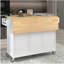 Îlot de cuisine enroulable avec plateau en bois massif et roulettes verrouillables de 52,7 po de largeur, avec armoire de rangement et barre à déjeuner pliable, support à épices, porte-serviettes et tiroirs (blanc)-96750837