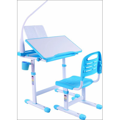 Ensemble de bureau pour enfants avec table réglable et bureau à hauteur réglable, bureau inclinable à 40 degrés pour enfants, éclairage DEL