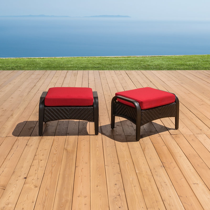 Barcelo Rattan Club Ottoman with Cushion, Canvas Jockey Red Sunbrella® Canvas