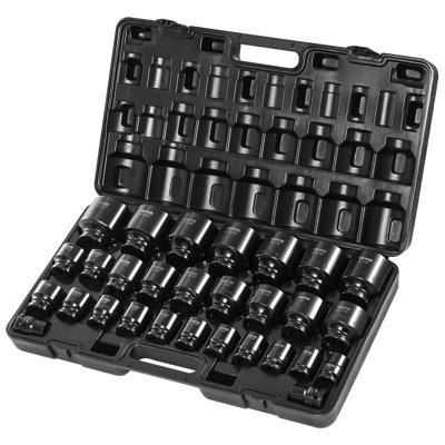 Impact Socket Set 1/2 Inches 43 Piece Impact Sockets, Standard Socket Assortment, 1/2 Inches Drive Socket Set 6-Point Sockets Metric 9-30Mm (Standard/