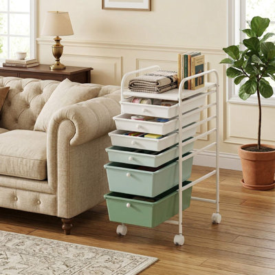 Chariot de rangement mobile robuste à 6 tiroirs avec roulettes universelles verrouillables et tiroirs coulissants lisses, chariot de rangement multi-scénario pour bureau à domicile