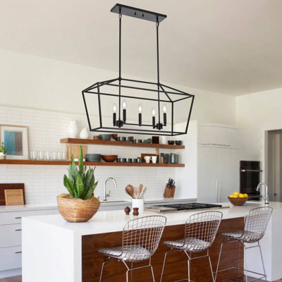 Luminaire suspendu linéaire à 5 lumières pour îlot de cuisine avec finition noire