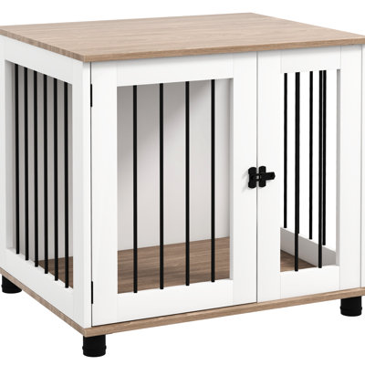 Cage pour chien servant de table d'appoint, niche intérieure marron noyer pour chiens de petite et moyenne taille, porte verrouillable pour la sécurité des animaux de compagnie.