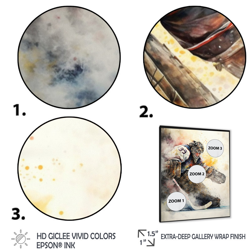 Hockey Gardien pendant le jeu VII - Peinture sur toile, H 20 po x l 12 po x P 1 po, Cadre photo noir