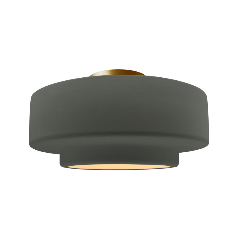 Plafonnier semi-encastré en céramique Dottie, H 8 po x l 16,5 po x P 16,5 po, Étain, vert, Laiton brossé